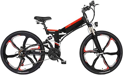 Folding Electric Mountain Bike : Ebikes, Folding Electric Mountain Bike, 26'' Electric Bike E-Bike 21 Speed Gear And Three Working Modes. with Removable 48V 10 / 12.8AH Lithium-Ion Battery 350W Motor ZDWN