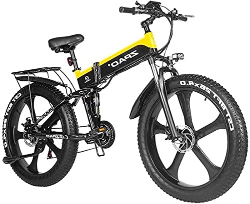 Folding Electric Mountain Bike : Electric Bike 1000W 48V Foldable 26inch Mountain Bike With Fat Tire E-bike Pedal Assist Hydraulic Disc Brake (Color : Yellow)