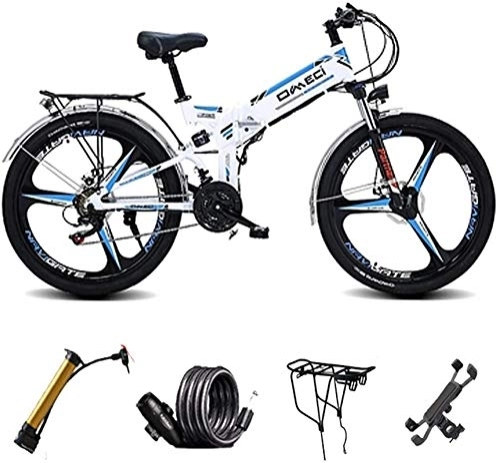 Folding Electric Mountain Bike : Electric Bike, 24 Inch Bicycle for Teens, 300W Folding Mountain Bike, 48V 10Ah Removable Lithium Battery, Front & Rear Disc Brake, Large-Screen LCD Display (Color : White)