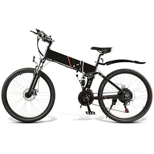 Folding Electric Mountain Bike : Electric Bike, 26 Inch Tire Foldable E-Bike 500W Off-Road Electric Commuting Bicycles 48V 10.4Ah Adult Electric Bike Snow Bicycle (Color : Black)