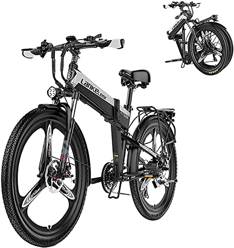 Folding Electric Mountain Bike : Electric Bike Bikes, Folding Electric bike With, 26" Beach Snow Bicycle, 48v Removable Lithium Battery, 400 W City Commuter bike, Premium Full Suspension, 21 Speed ShockAbsorbing Mountain Bicycle, Red, 10.4