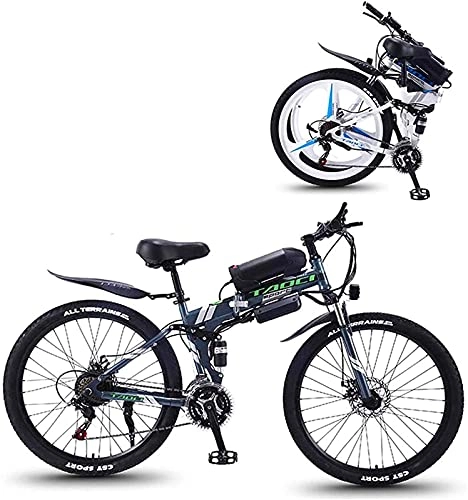 Folding Electric Mountain Bike : Electric Bike Electric Bike Folding Electric Mountain Bike with 26" Super Lightweight High Carbon Steel Material, 350W Motor Removable Lithium Battery 36V And 21 Speed Gears, Gray, 10AH