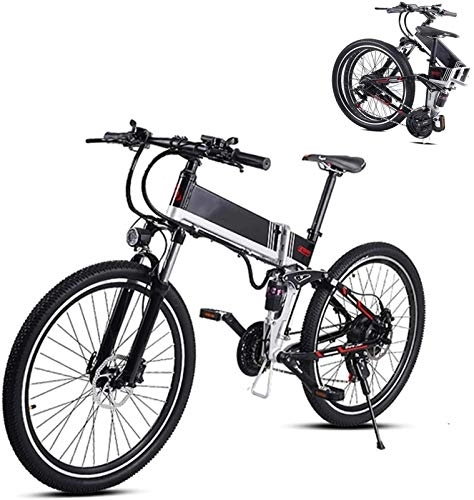 Folding Electric Mountain Bike : Electric Bike Electric Mountain Bike 26 in Folding Electric Mountain Bike with 48V 350W Lithium Battery Aluminum Alloy Electric E-Bike with Hide Battery and Front and Rear Shock Absorbers Electric Bic