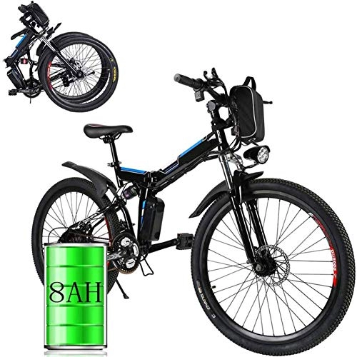 Folding Electric Mountain Bike : Electric Bike Electric Mountain Bike 26 Inch Mountain Electric Bike, 36V 8AH Removable Lithium Battery Adult Folding E-Bike 21 Speed Dual Disc Brakes Unisex for the jungle trails, the snow, the beach,