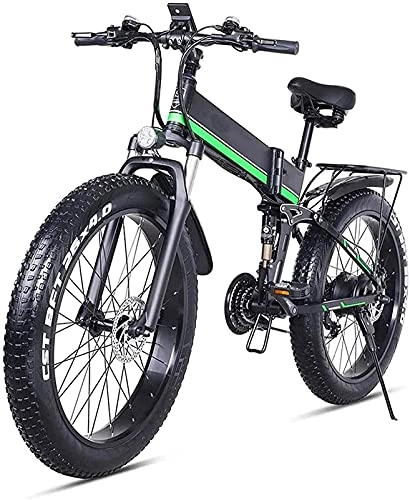 Folding Electric Mountain Bike : Electric Bike Electric Mountain Bike 26 Inches 1000W 48V 13Ah Folding Fat Tire Snow Bike EBike with Lithium Battery Oil Brakes for Adult (Color : Green)