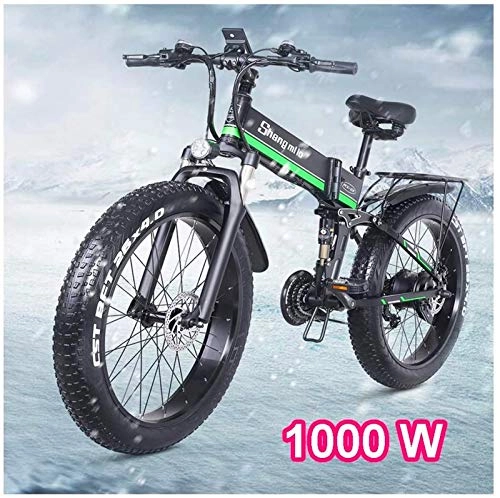 Folding Electric Mountain Bike : Electric Bike Electric Mountain Bike Adult Foldable Electric Bike 48V 1000W Commute E-Bikes with Removable Lithium Battery 21-Speed Smart Electric Bicycle with Double Disc Brake for the jungle trails,
