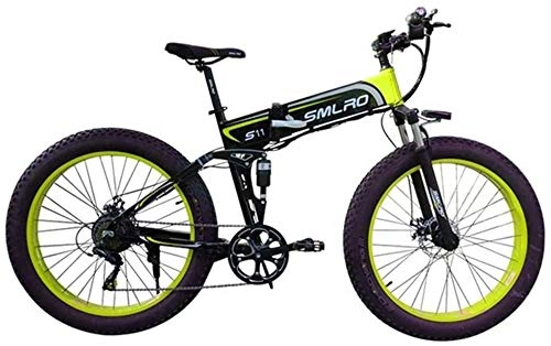 Folding Electric Mountain Bike : Electric Bike Electric Mountain Bike Electric Bicycle Folding Mountain Power-Assisted Snowmobile Suitable for Outdoor Sports 48V350W Lithium Battery, Green, 48V10AH for the jungle trails, the snow, the