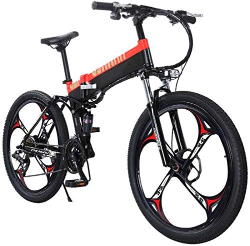 Folding Electric Mountain Bike : Electric Bike Electric Mountain Bike Electric Mountain Bike Folding for Adults 27 Speed Steel Frame Dual Suspension E-Bike 48V 400W City Electric Bicycles, Lightweight Bicycle for Teens Men Women for