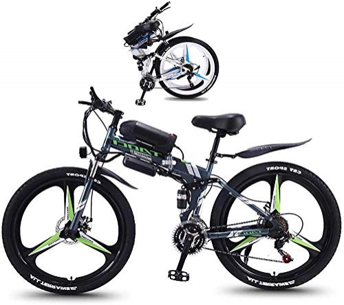 Folding Electric Mountain Bike : Electric Bike Electric Mountain Bike Fat Tire Folding Electric Bike for Adults with 26" Super Lightweight Magnesium Alloy Integrated Wheel Electric Bicycle Full Suspension And 21 Speed Gears, LED Bike