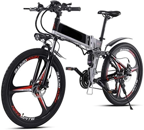 Folding Electric Mountain Bike : Electric Bike Electric Mountain Bike Folding Electric Bikes for Adults 350W Aluminum Alloy Mountain E-Bikes with 48V10ah Lithium Battery and GPS, Double Disc Brake 21 Speed Bicycle Max 40Km / H for the