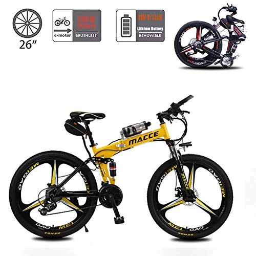 Folding Electric Mountain Bike : Electric Bike, Folding E-Bike with 36V Removable Charging Lithium Battery / 21 Speed / 26Inch Super Lightweight, Urban Commuter Bicycle for Ault Men Women, Yellow