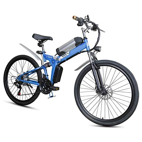 Folding Electric Mountain Bike : Electric Bike, Folding Electric Mountain Bike, 26 * 4Inch Fat Tire Bikes 7 Speeds Ebikes for Adults with Front LED Light Double Disc Brake Hybrid Bicycle 36V / 8AH, Blue