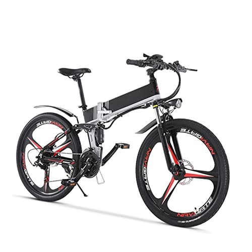 Folding Electric Mountain Bike : Electric Bike for Adults 500W Bicycle 26'' Tire Folding Electric Bike 48V 12.8Ah Removable Battery 7 Speed Gears Up to 24Mph (Color : Black red)