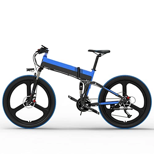 Folding Electric Mountain Bike : Electric Bike for Adults Foldable 20MPH Electric Bicycle 48V 14.5Ah 400W Folding 26 Inch Electric Mountain Bike (Color : 10.4AH black blue, Number of speeds : 27)
