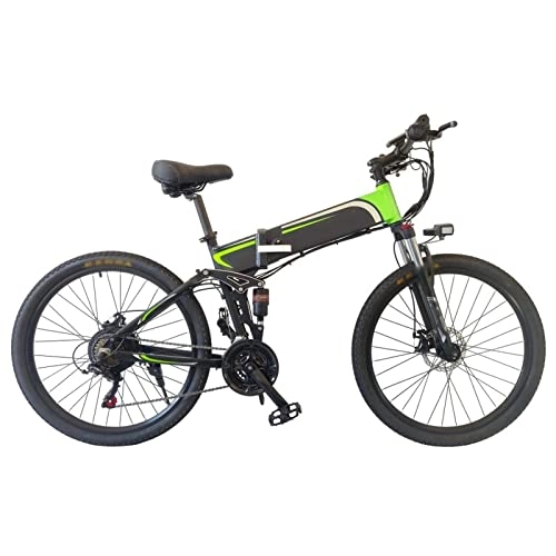 Folding Electric Mountain Bike : Electric Bike for Adults, Folding Electric Mountain Bike 26" Adults Ebike with 500W Motor & Removable 48V 10Ah Battery, 25MPH Electric Bicycle (Color : Green)