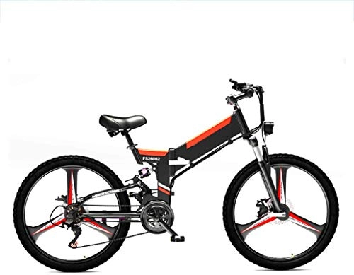 Folding Electric Mountain Bike : Electric Bikes, 24" Electric Bike, Folding Electric Mountain Bike with Super Lightweight Aluminum Alloy, Electric Bicycle, Premium Full Suspension And 21 Speed Gears, 350 Motor, Lithium Battery 48V , E