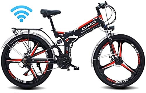 Folding Electric Mountain Bike : Electric Bikes, 24" Folding Ebike, 300W Electric Mountain Bike for Adults 48V 10AH Lithium Ion Battery Pedal Assist E-MTB with 90KM Battery Life, GPS Positioning, 21-Speed , E-Bike ( Color : Black )