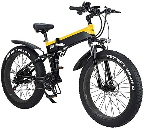 Folding Electric Mountain Bike : Electric Bikes, 26" Electric Mountain Bike Folding for Adults, 500W Watt Motor 21 / 7 Speeds Shift Electric Bike for City Commuting Outdoor Cycling Travel Work Out, E-Bike (Color : Yellow)