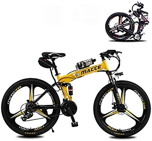 Folding Electric Mountain Bike : Electric Bikes, 26-inch Adult Folding Electric Bicycle, 21-Speed Electric Mountain Bike with 36V 6.8A Lithium Battery, 21-Speed 3 Driving Modes, Suitable for Riding Exercise Bikes (Color : Yellow) , E-