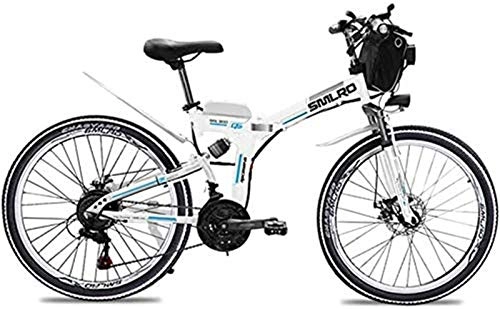 Folding Electric Mountain Bike : Electric Bikes, 26 Inch Electric Mountain Bike, Foldable and Movable 48V 500W 13Ah Lithium Ion Battery, Disc Brake Hybrid Reclining / Road Bike, Adult Cycling Exercise Bike (Color : White) , E-Bike