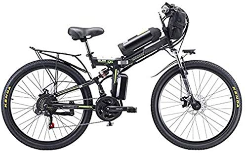 Folding Electric Mountain Bike : Electric Bikes, Electric Bike, Folding Electric, High Carbon Steel Material Mountain Bike with 26" Super, 21 Speed Gears, 500W Motor Removable, Lithium Battery 48V, White , E-Bike ( Color : Black )