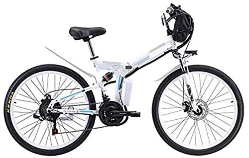 Folding Electric Mountain Bike : Electric Bikes, Power-assisted bicycle folding 26 inches high carbon steel 350 W / 500 W Motor straddling easy compact removable lithium battery 48V folding mountain electric bike, White, 8AH , E-Bike