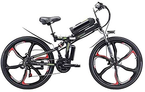 Folding Electric Mountain Bike : Electric Snow Bike, 26'' Folding Electric Mountain Bike, Electric Bike with 48V 8Ah / 13AH / 20AH Lithium-Ion Battery, Premium Full Suspension And 21 Speed Gears, 350W Motor Lithium Battery Beach Cruiser