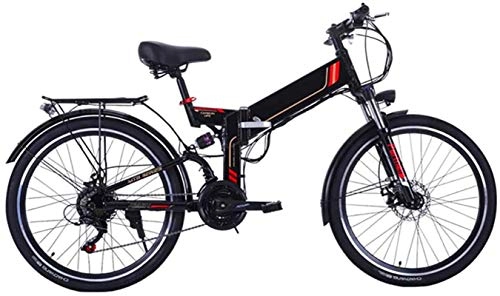 Folding Electric Mountain Bike : Electric Snow Bike, 26 Inch Electric Bike Folding Mountain E-Bike 21 Speed 36V 8A / 10A Removable Lithium Battery Electric Bicycle for Adult 300W Motor High Carbon Steel Material Lithium Battery Beach