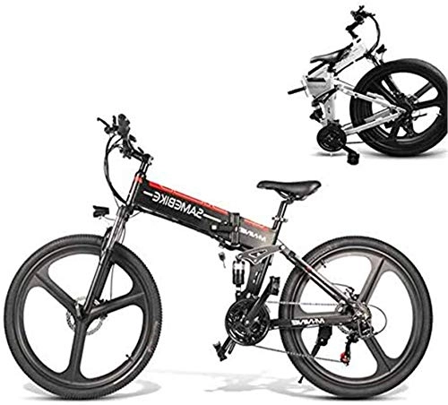 Folding Electric Mountain Bike : Electric Snow Bike, 350W Folding Electric Mountain Bike, 26" Electric Bike Trekking, Electric Bicycle for Adults with Removable 48V 10AH Lithium-Ion Battery 21 Speed Gears Lithium Battery Beach Cruise