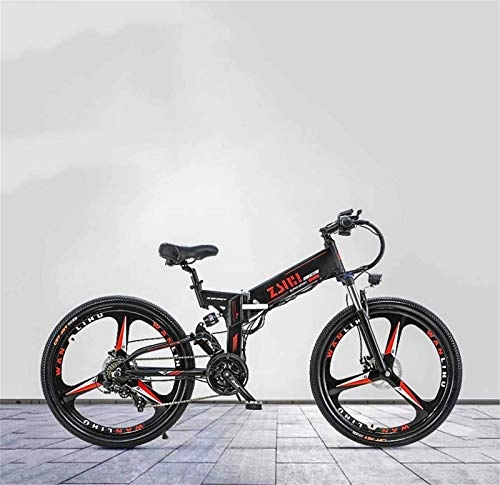 Folding Electric Mountain Bike : Electric Snow Bike, Adult Foldable Electric Mountain Bike, 48V Lithium Battery, Aluminum Alloy Multi-Link Suspension, 26 Inch Magnesium Alloy Wheels Lithium Battery Beach Cruiser for Adults