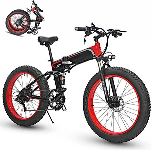 Folding Electric Mountain Bike : Electric Snow Bike, Folding Electric Bike for Adults, 26" Mountain Bicycle / Commute Ebike with 350W Motor, E-Bike Fat Tire Double Disc Brakes LED Light Professional 7 Speed Transmission Gears Lithium B
