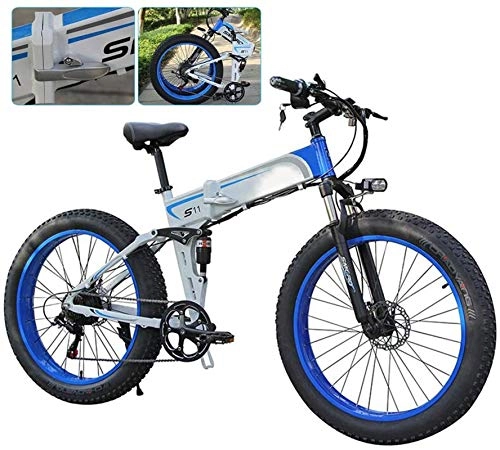 Folding Electric Mountain Bike : Electric Snow Bike, Folding Electric Bike for Adults 7 Speed Shift Mountain Bike 26-Inch Spoke Wheels Mountain Electric Bicycle MTB Dual Suspension Bicycle 350W Watt Motor for City Outdoor Travel Work