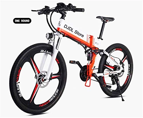 Folding Electric Mountain Bike : Electric Snow Bike, Folding Electric Bike Mountain Bicycle for Adult, 26 Inch 21Speed 48V Lithium Battery Shock Dual Disc Brakes Fit Student Men Women Bicycle Assault Bike Lithium Battery Beach Cruise