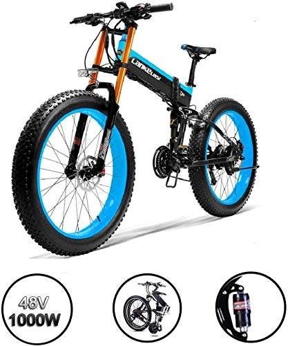 Folding Electric Mountain Bike : Fangfang Electric Bikes, 1000W Foldable Fat Tire Electric Bike- 14.5AH / 48V Lithium Battery MTB Dirtbike 27 Speeds Electric Bicycle 26 Inch E-bike Sports Mountain Bike, E-Bike (Color : Blue)