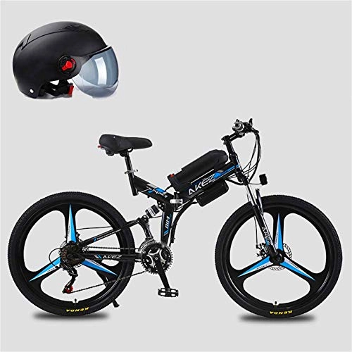 Folding Electric Mountain Bike : Fangfang Electric Bikes, 26'' 350W Motor Folding Electric Mountain Bike, Electric Bike with 48V Lithium-Ion Battery, Premium Full Suspension And 21 Speed Gears, E-Bike (Color : Blue, Size : 8AH)