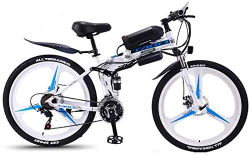 Folding Electric Mountain Bike : Fangfang Electric Bikes, 26'' Electric Bike Foldable Mountain Bicycle for Adults 36V 350W 8AH Removable Lithium-Ion Battery E-Bike Fat Tire Double Disc Brakes LED Light, E-Bike (Color : White)