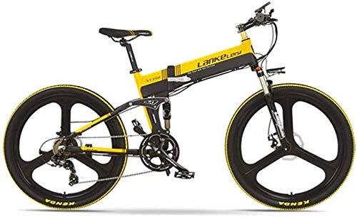 Folding Electric Mountain Bike : Fangfang Electric Bikes, E-Bike 26 Inch Folding Electric Bike Front & Rear Disc Brake 48V 400W Motor Long Endurance with LCD Display Pedal Assist Bicycle, E-Bike (Color : Yellow, Size : 10.4Ah)