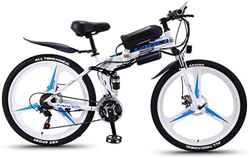 Folding Electric Mountain Bike : Fangfang Electric Bikes, Folding Adult Electric Mountain Bike, 350W Snow Bikes, Removable 36V 8AH Lithium-Ion Battery for, Premium Full Suspension 26 Inch, E-Bike (Color : White, Size : 27 speed)