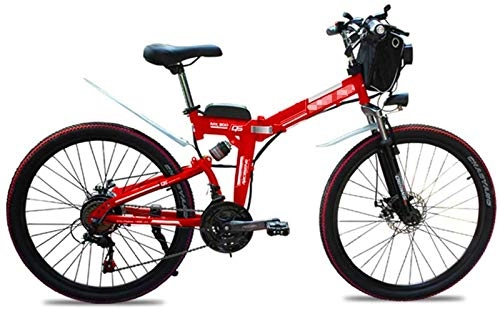 Folding Electric Mountain Bike : Fangfang Electric Bikes, Folding Electric Bikes for Adults, 26" Mountain E-Bike 21 Speed Lightweight Bicycle, 500W Aluminum Electric Bicycle with Pedal for Unisex And Teens, E-Bike (Color : Red)