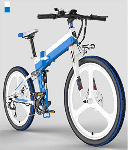 Folding Electric Mountain Bike : Fangfang Electric Bikes, Folding Mountain Electric Bike, 400W Motor 26 Inches Adults City Travel Ebike 7 Speed Dual Disc Brakes with Rear Seat 48V Removable Battery, E-Bike (Color : White blue)