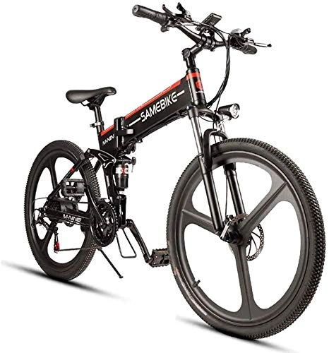 Folding Electric Mountain Bike : FANLIU 26 '' Foldable Electric Mountain Bike with 350W 48V 10.4Ah Motor Lithium-Ion Battery 21-Speed Power Assisted E-Bike for Adults Men Women (Black)
