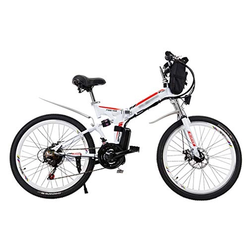 Folding Electric Mountain Bike : FFF-HAT Folding Electric Bike for Adults 24 Inch Electric Bike / Commuter Electric Bike 48V10AH Battery White Mountain Bike