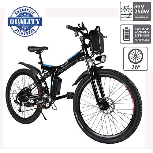 Folding Electric Mountain Bike : fiugsed 26'' Electric Mountain Bike with Removable Large Capacity Lithium-Ion Battery (36V 250W), Electric Bike 21 Speed Gear and Three Working Modes (26" Black)