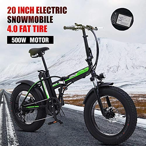 Folding Electric Mountain Bike : FJNS Foldable Electric Bike Aluminum 20 Inch Electric Snow / Beach Bicycle for Adults E-Bike 4.0 Fat Tire with 48V 15AH Built-in Lithium Battery, 500W Brushless Motor, Black