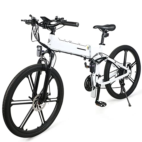 Folding Electric Mountain Bike : Foldable Electric Bike 48V Motor 500W 21 Speed E Bike 30km / h Electric Bicycle 10Ah Battery 26 Inch Tire MTB Bike (Size : White LO26 NEW)