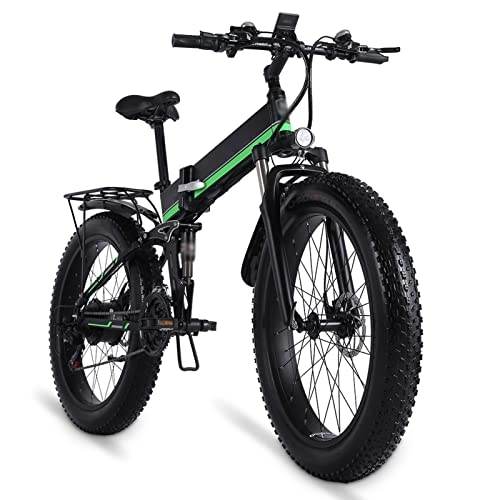 Folding Electric Mountain Bike : Foldable Electric Mountain Bike 1000W Ebikes for Adults 26 inch Electric Bikes, with 48V 12.8Ah Removable Lithium Battery, 21 Speed Gears 31 Mph Electric Bicycles for Men (Color : Green)