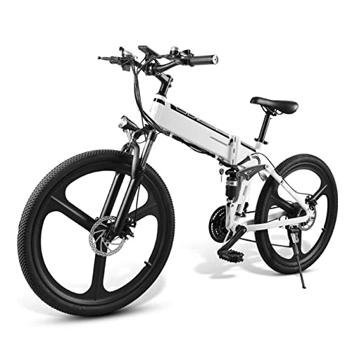 Folding Electric Mountain Bike : Folding Electric Bike 26inch Electric Mountain Bike Foldable Commuter E-Bike Electric Bicycle with 500W Motor |48V / 10.4Ah Lithium Battery | Aluminum Frame | 21-Speed Gears (Lo26 Spoke White 21)