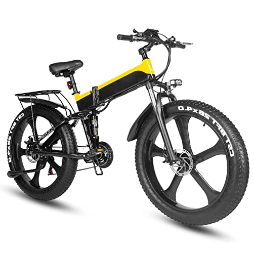 Folding Electric Mountain Bike : Folding Electric Bike for Adult, 26'' Fat Tire Ebike with 1000W Motor, 48V / 12.8 Ah Removable Battery, Snow, Beach, Mountain Hybrid Ebike (Color : B)