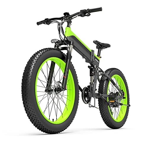 Folding Electric Mountain Bike : Folding Electric Bike Men 1000W Adult Mountain Bike 26'' Snow Bike 48V Electric Bicycle 40 km / h Ebike (Color : Green)