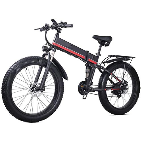 Folding Electric Mountain Bike : FZYE 26 in Folding Electric Bikes 1000W 48V / 12.8Ah Mountain Bike, Snowmobile Headlights LED Display Outdoor Cycling Travel Work Out, Red